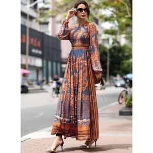 Floral None Round Neckline Maxi X-line Dress